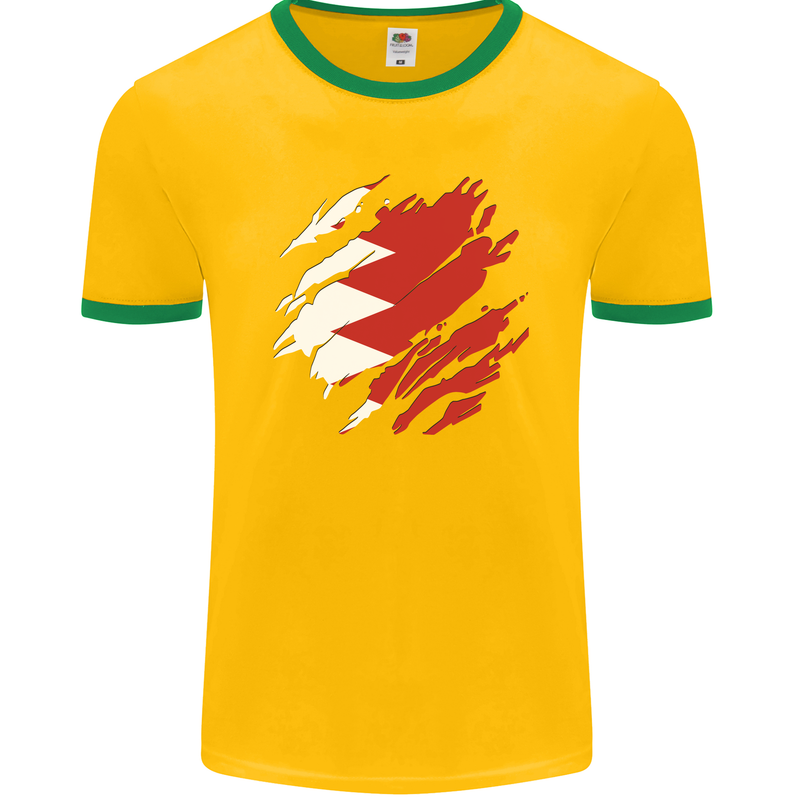 Torn Bahrain Flag Bahraini Day Football Mens Ringer T-Shirt FotL Gold/Green