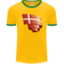 Curled Denmark Flag Danish Day Football Mens Ringer T-Shirt FotL Gold/Green