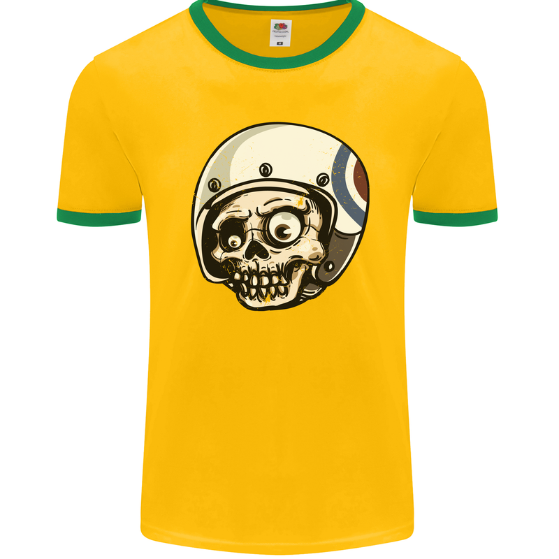 MOD Scooter Skull Motorcycle Biker Mens Ringer T-Shirt FotL Gold/Green