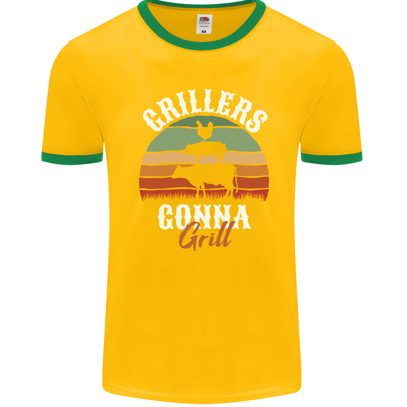 Grillers Gonna Grill BBQ Food Mens Ringer T-Shirt FotL Gold/Green