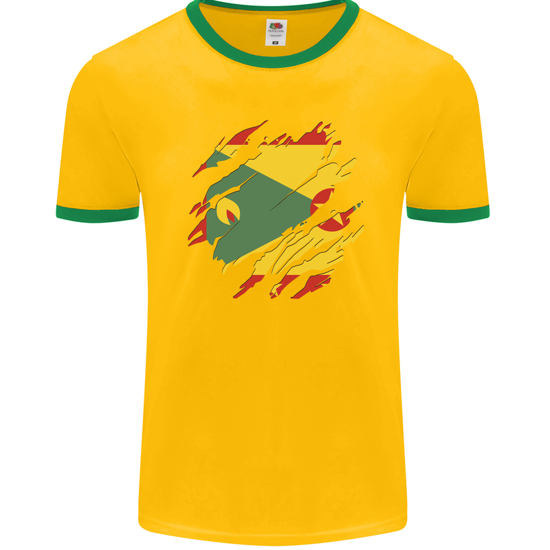 Torn Grenada Flag Grenadians Day Football Mens Ringer T-Shirt FotL Gold/Green