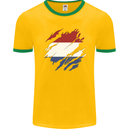 Torn Netherlands Flag Holland Dutch Day Football Mens Ringer T-Shirt FotL Gold/Green