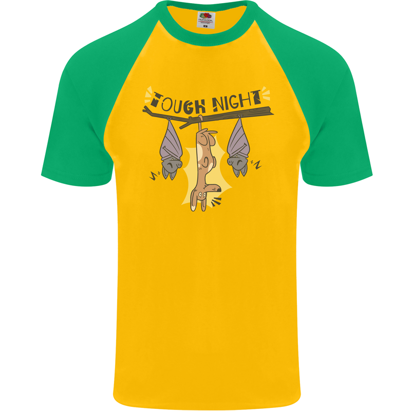 Tough Night Funny Dog Bat Hangover Alcohol Beer Mens S/S Baseball T-Shirt Gold/Green