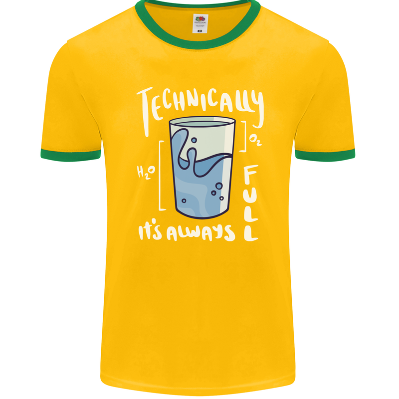 Technically the Glass is Always Full Science Nerd Mens Ringer T-Shirt FotL Gold/Green