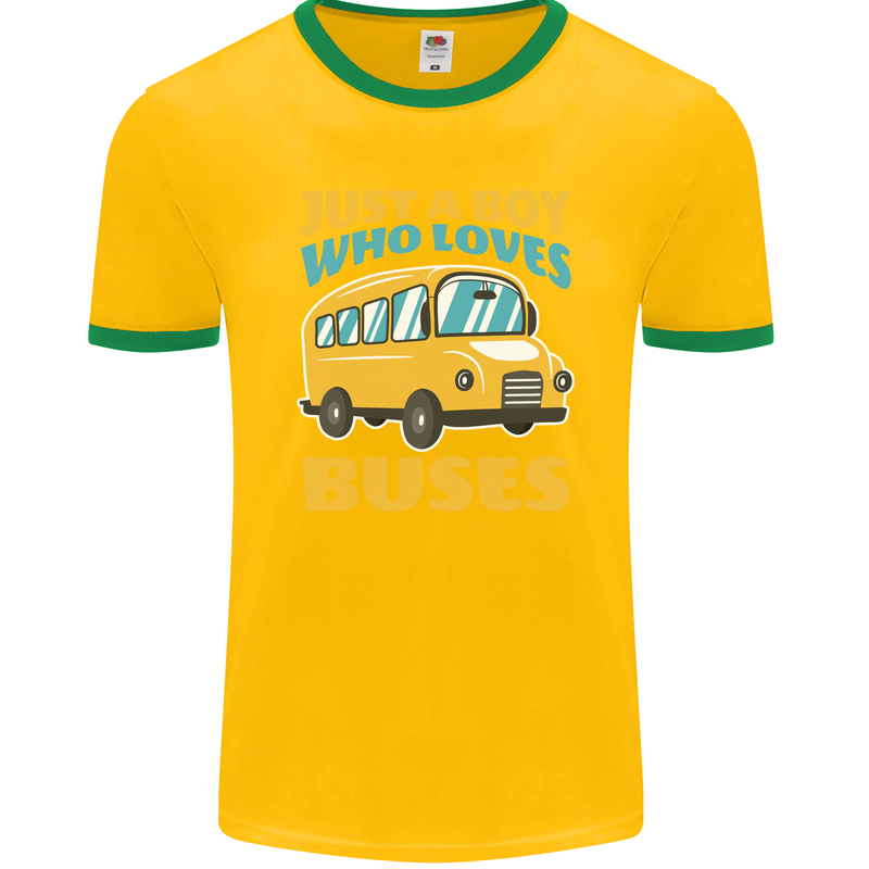 Just a Boy Who Loves Buses Bus Mens Ringer T-Shirt FotL Gold/Green