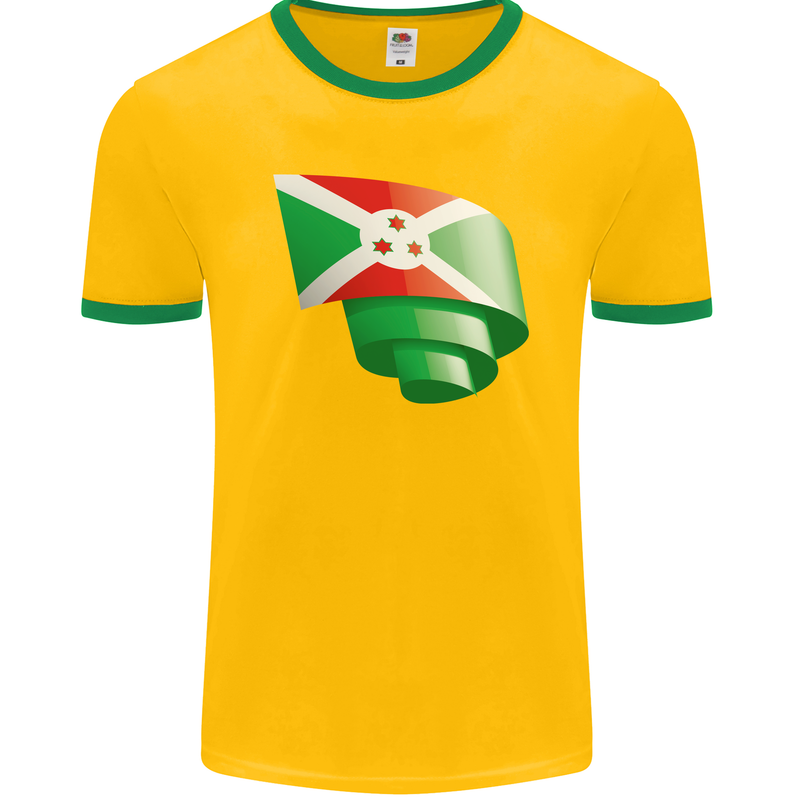 Curled Burundi Flag Burundians Day Football Mens Ringer T-Shirt FotL Gold/Green