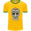 Skull Helmet Medieval  Fantasy Knight Mens Ringer T-Shirt FotL Gold/Green