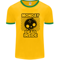 Monday Dead Inside Skull Work Mens Ringer T-Shirt Gold/Green