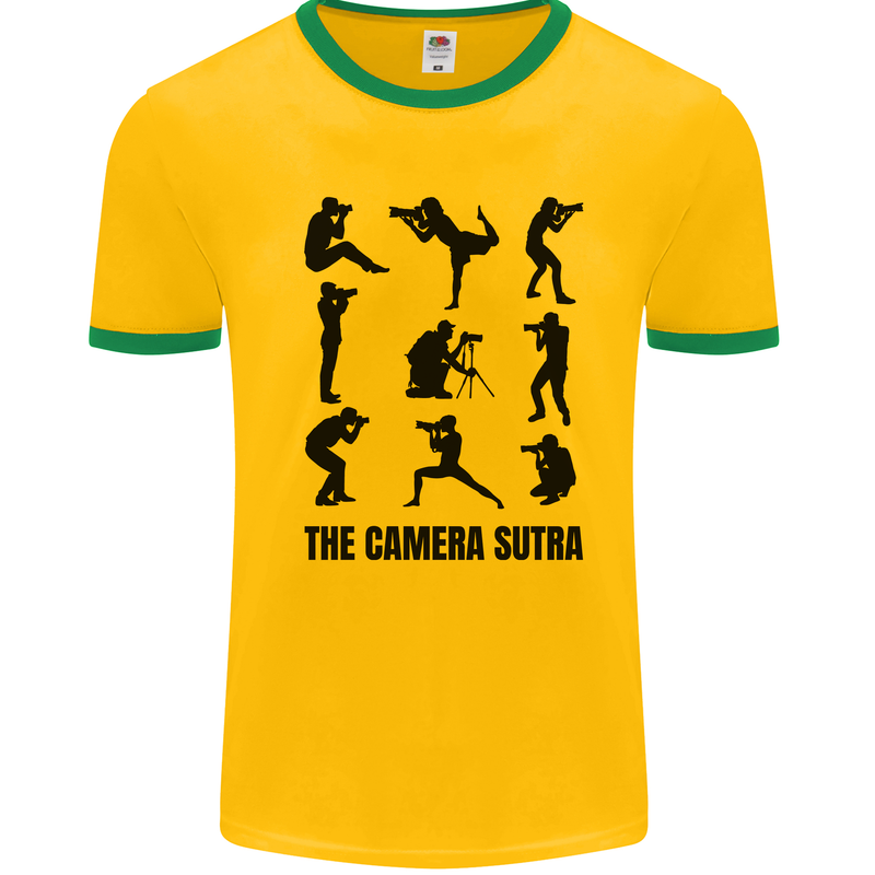 Camera Sutra Funny Photographer Photography Mens Ringer T-Shirt Gold/Green