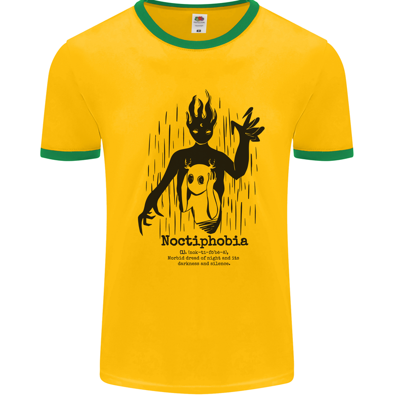 Noctiphobia Phobia of Night Halloween Mens Ringer T-Shirt Gold/Green