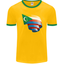 Curled Comoros Flag Comorian Day Football Mens Ringer T-Shirt FotL Gold/Green