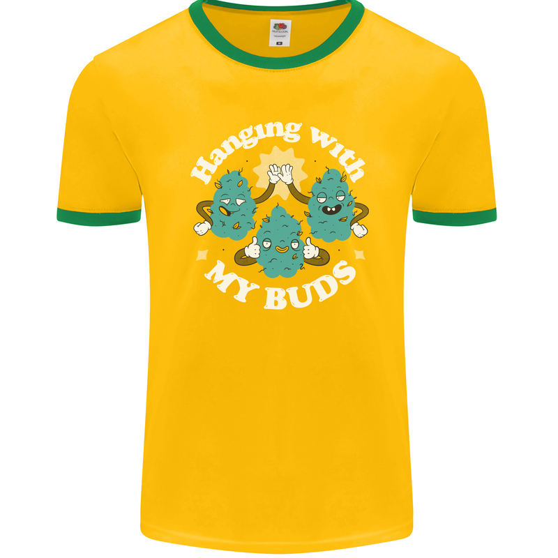 Funny Weed Hanging With My Buds Cannabis Mens Ringer T-Shirt FotL Gold/Green