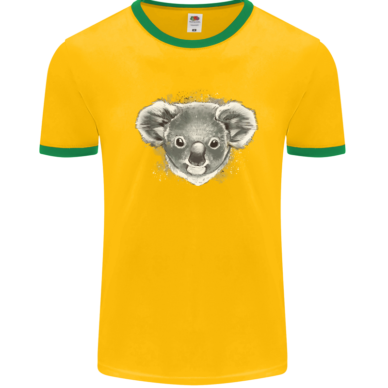 A Koala Bear Head Mens Ringer T-Shirt Gold/Green