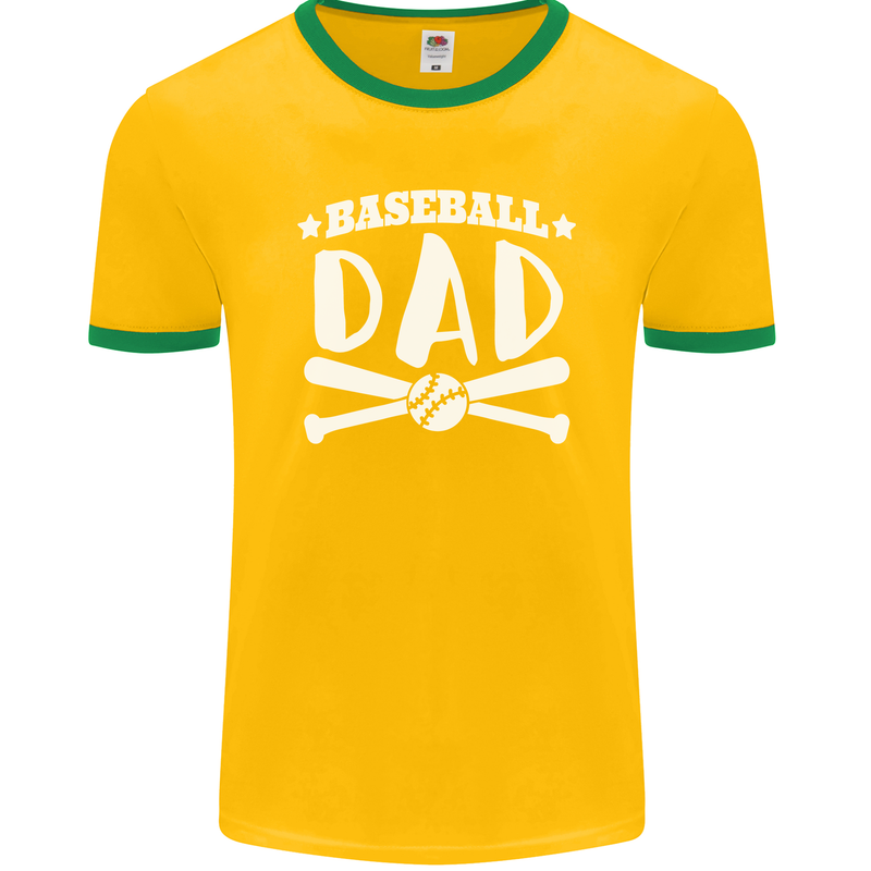 Baseball Dad Funny Fathers Day Mens Ringer T-Shirt FotL Gold/Green