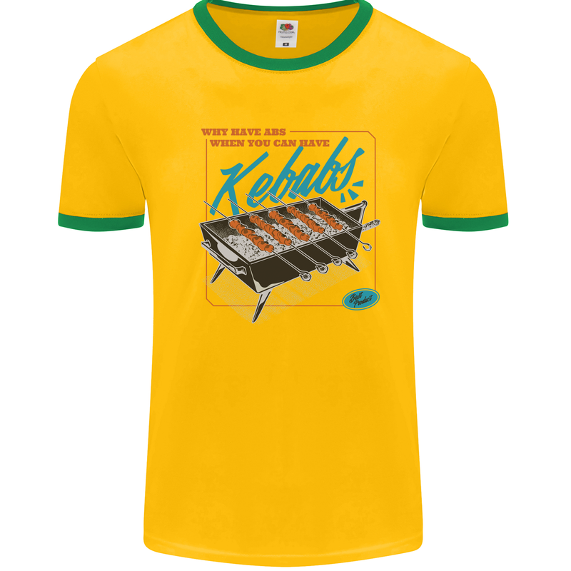 Abs Kebabs Funny Gym Overweight Fat Mens Ringer T-Shirt Gold/Green