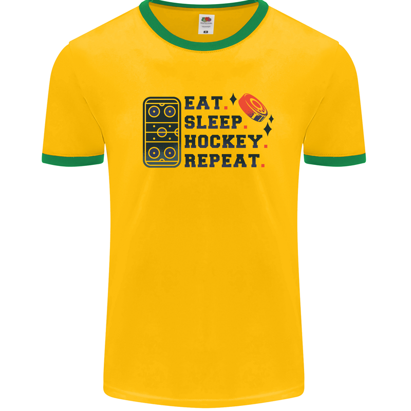 Eat Sleep Hockey Repeat Ice Street Mens Ringer T-Shirt Gold/Green