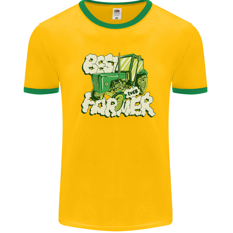 Best Farmer Ever Farming Fathers Day Mens Ringer T-Shirt Gold/Green