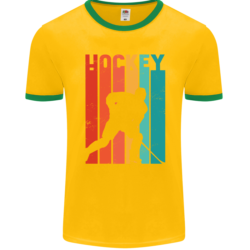 A Retro Ice Hockey Player Mens Ringer T-Shirt FotL Gold/Green