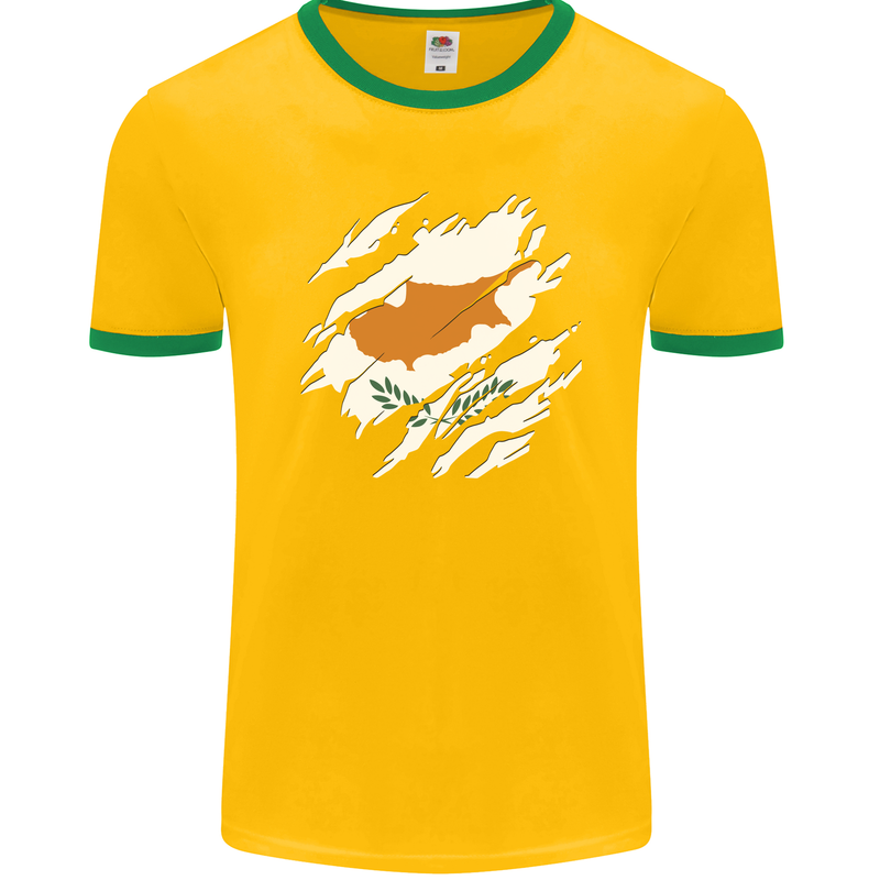 Torn Cyprus Flag Cypriot Day Football Mens Ringer T-Shirt FotL Gold/Green