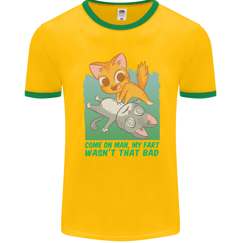 My Fart Wasn't That Bad Funny Flatulence Cat Mens Ringer T-Shirt FotL Gold/Green