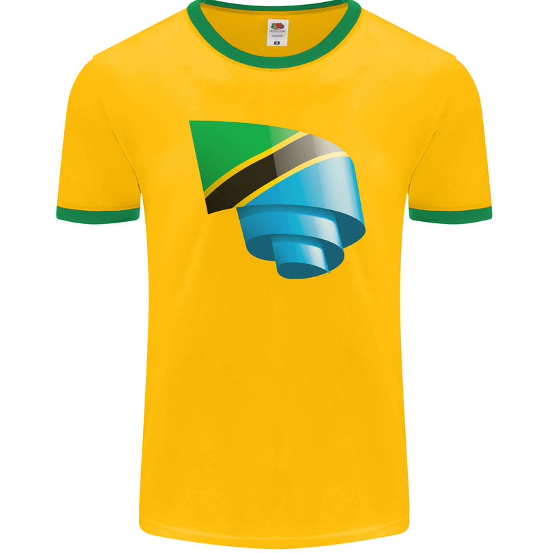 Curled Tanzania Flag Tanzanian Day Football Mens Ringer T-Shirt FotL Gold/Green