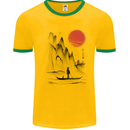 A Japanese Boat at Sunset Mens Ringer T-Shirt Gold/Green