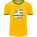 Torn Uruguay Flag Uruguayan Day Football Mens Ringer T-Shirt FotL Gold/Green