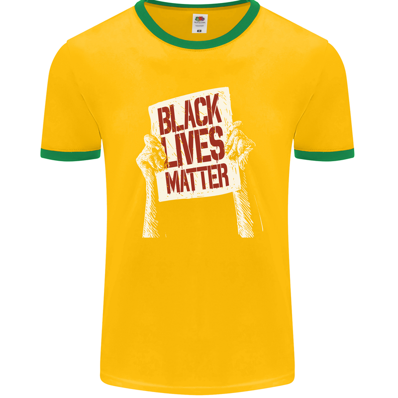 Black Lives Matter Racial Equality Sign Mens Ringer T-Shirt FotL Gold/Green