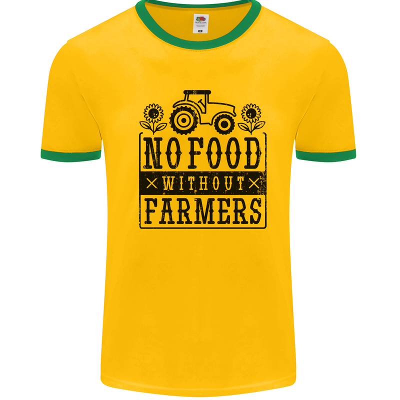 No Food Without Farmers Farming Mens Ringer T-Shirt Gold/Green