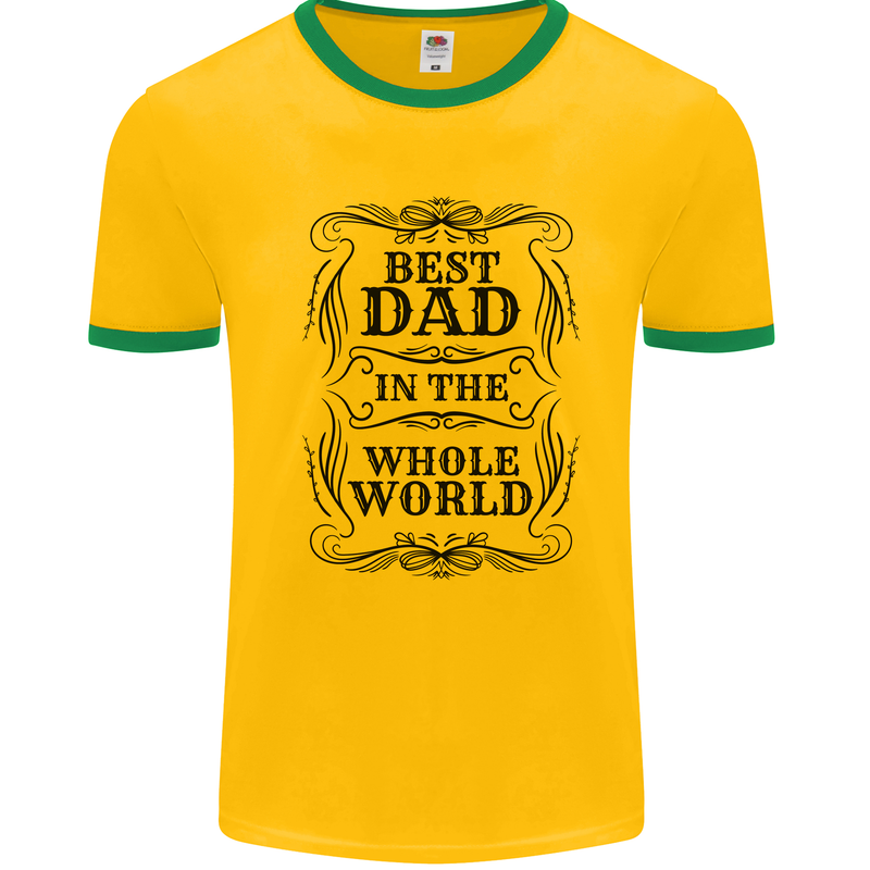 Fathers Day Best Dad in the Word Mens Ringer T-Shirt Gold/Green