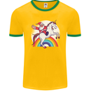 Santa Claus Riding a Unicorn Christmas Xmas Mens Ringer T-Shirt FotL Gold/Green
