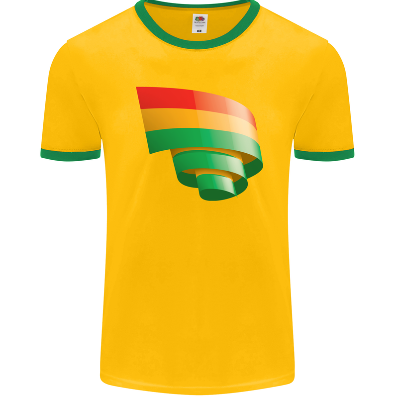 Curled Bolivia Flag Bolivian Day Football Mens Ringer T-Shirt FotL Gold/Green