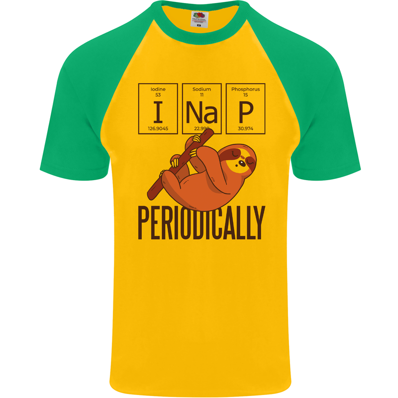 I Nap Funny Periodic Table Sloth Geek Sleep Mens S/S Baseball T-Shirt Gold/Green