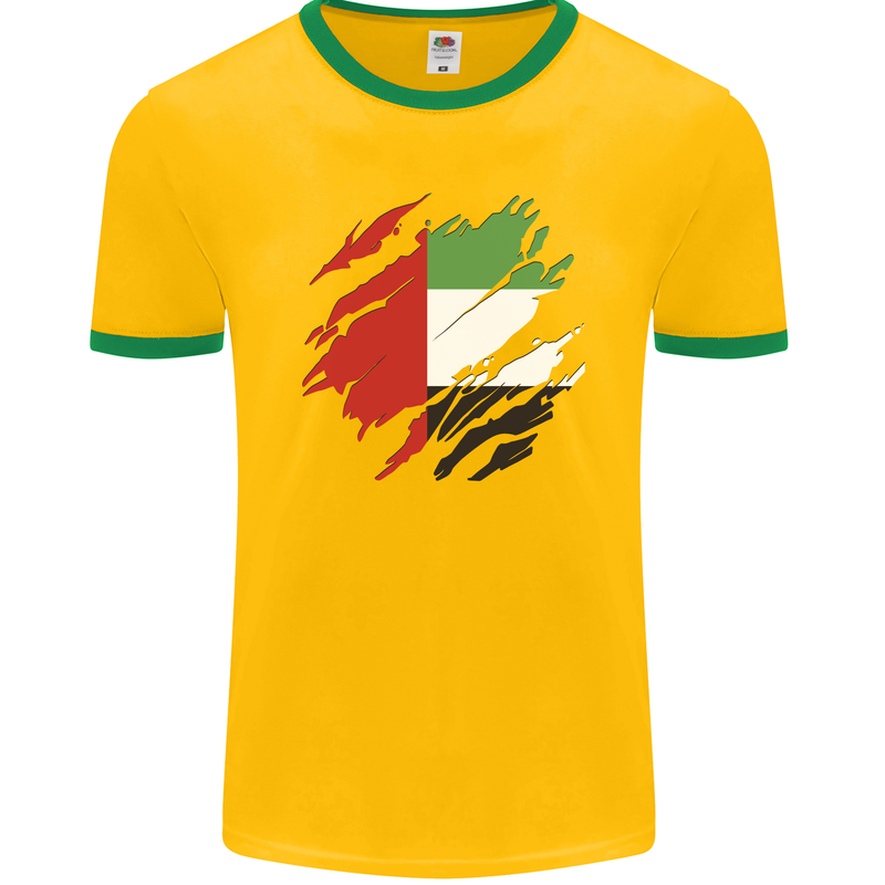 Torn UAE Flag Day Emirati Day Football Mens Ringer T-Shirt FotL Gold/Green