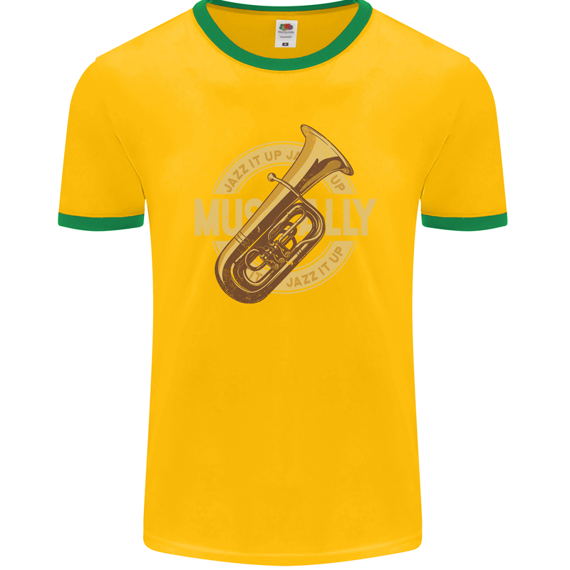 Tuba Brass Musical Instrument Jazz Mens Ringer T-Shirt FotL Gold/Green