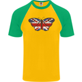 Union Jack Butterfly British Britain Flag Mens S/S Baseball T-Shirt Gold/Green