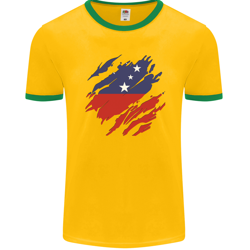 Torn Samoa Flag Samoan Day Football Mens Ringer T-Shirt FotL Gold/Green