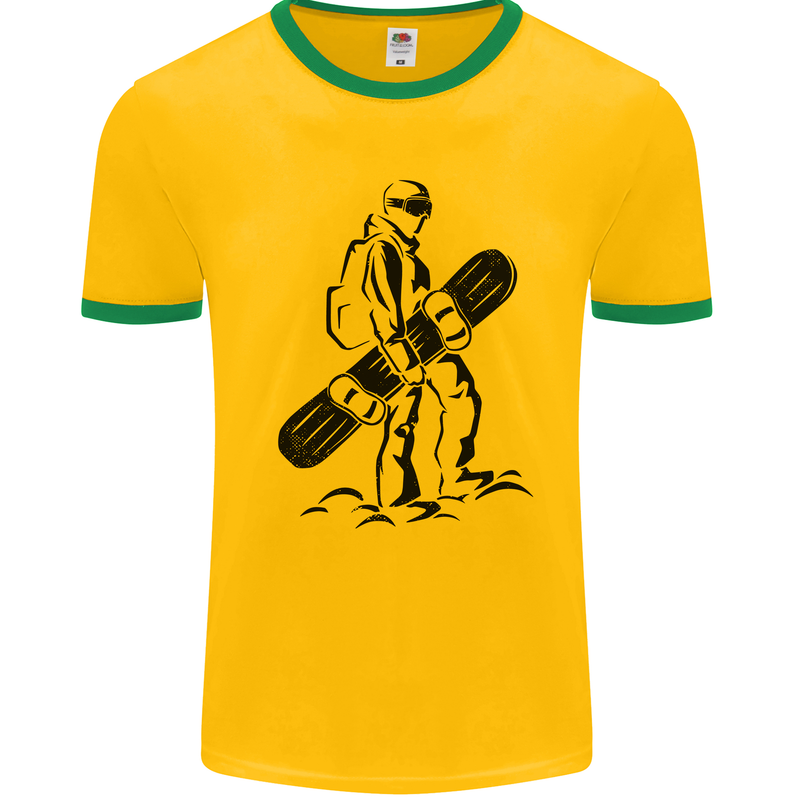 A Snowboarder Snowboarding Winter Sports Mens Ringer T-Shirt Gold/Green