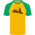 Trains Locomotive Steam Engine Trainspotting Mens S/S Baseball T-Shirt Gold/Green