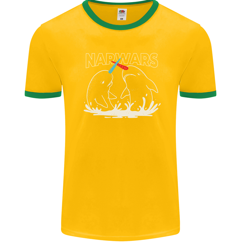 Narwars Narwhal Parody Whale Mens Ringer T-Shirt FotL Gold/Green