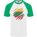 Torn Lithuania Flag Lithuania Day Football Mens S/S Baseball T-Shirt White/Green