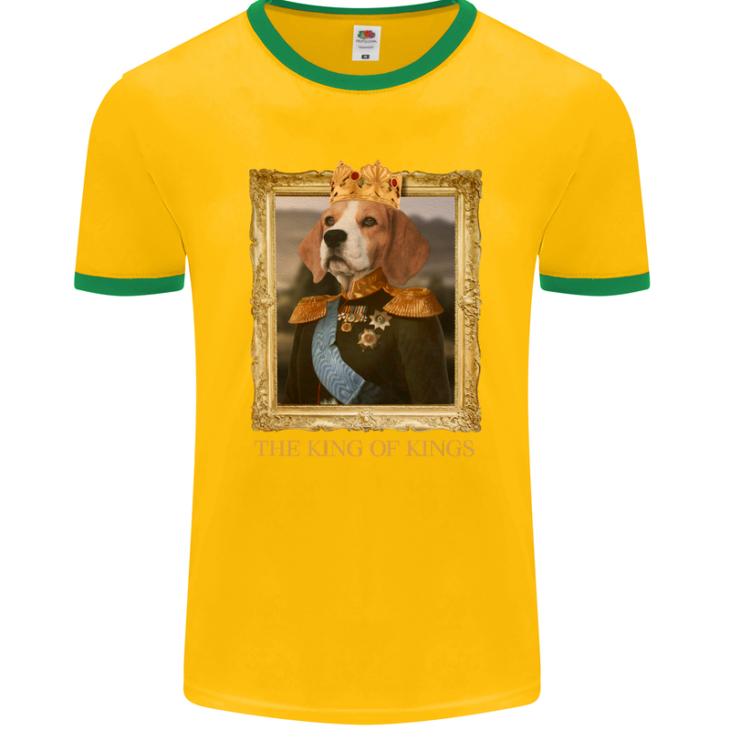 Beagle King Funny Dog Mens Ringer T-Shirt FotL Gold/Green