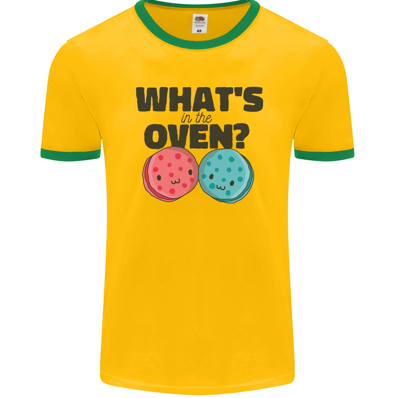 What's in the Oven Gender Reveal New Baby Pregnancy Mens Ringer T-Shirt FotL Gold/Green