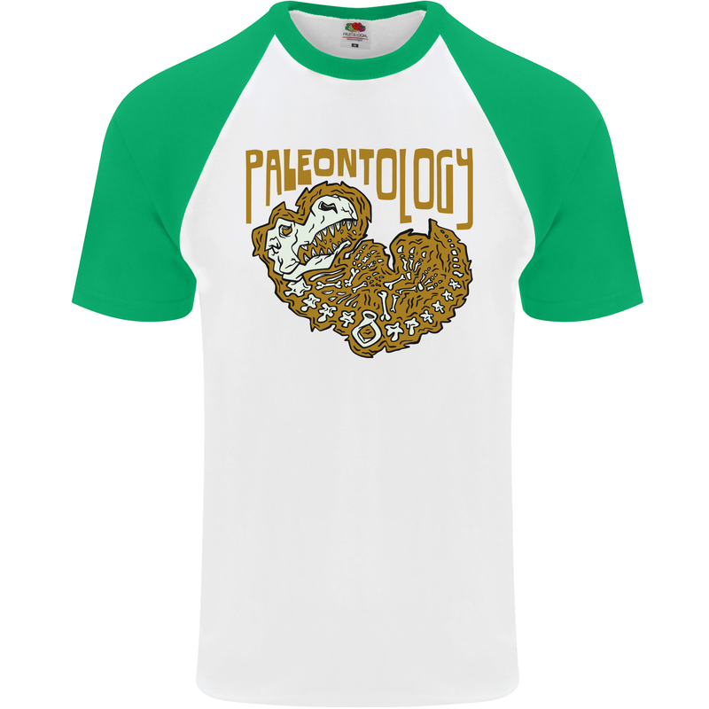 Dinosaur Fossil Paleontology Skeleton Mens S/S Baseball T-Shirt White/Green