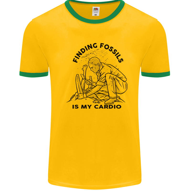 Funny Palaeontology Finding Fossils is My Cardio Mens Ringer T-Shirt Gold/Green