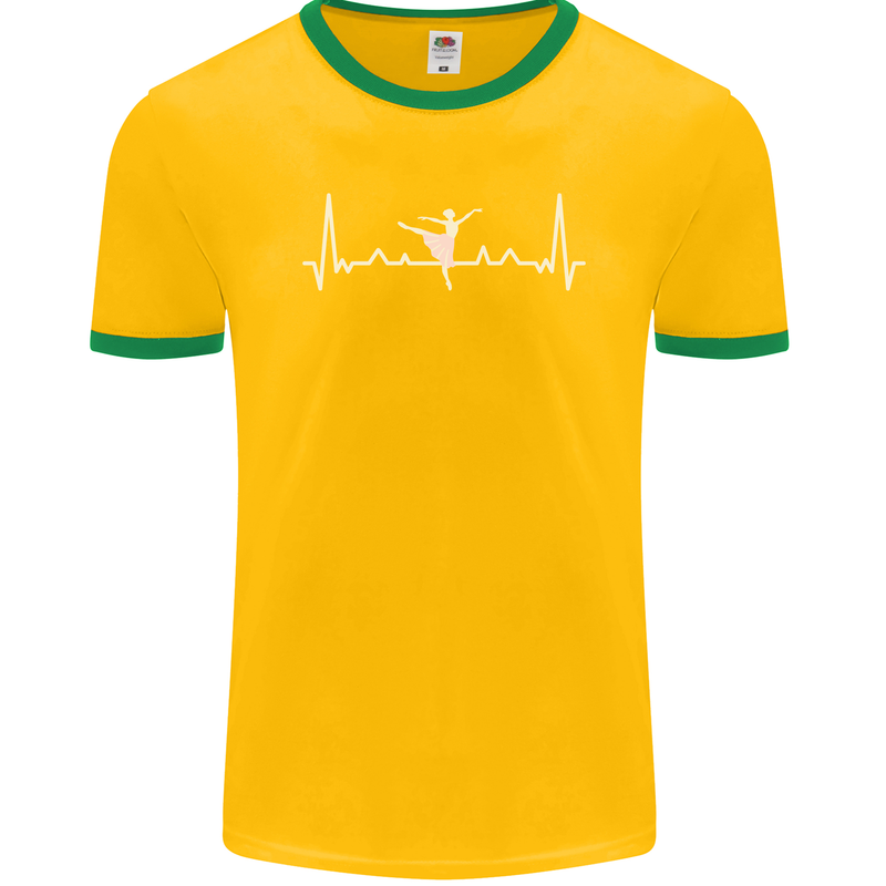 Ballerina Dancer ECG Dancing Ballet Pulse Mens Ringer T-Shirt FotL Gold/Green