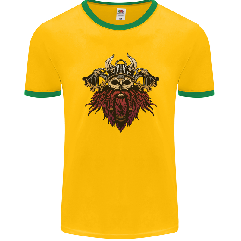 A Steampunk Viking Mens Ringer T-Shirt FotL Gold/Green