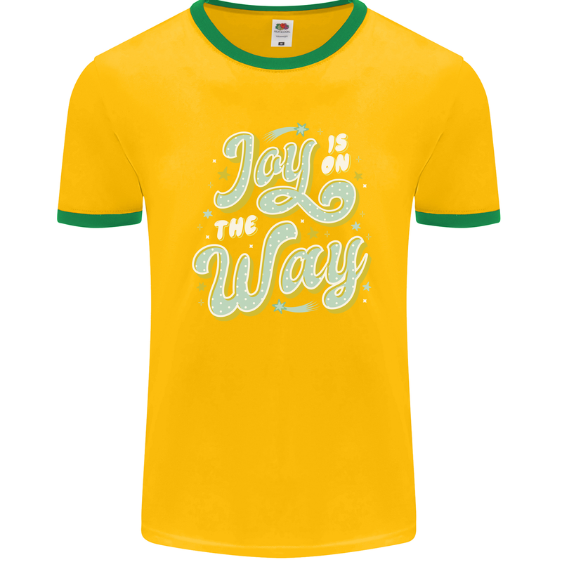 Joy On the Way New Baby Pregnancy Pregnant Mens Ringer T-Shirt FotL Gold/Green