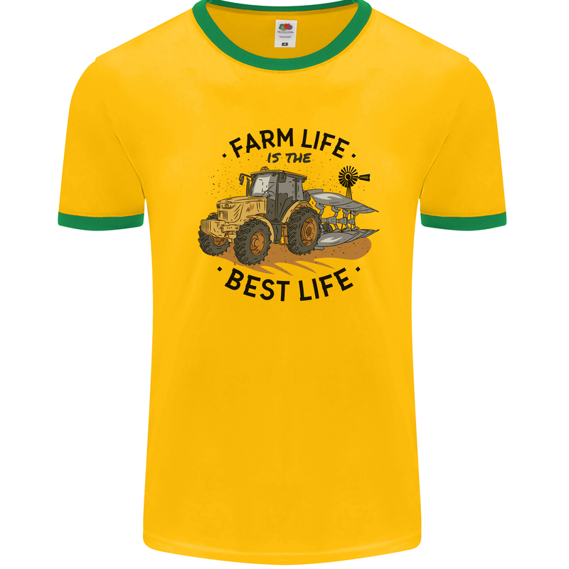 Farm Life is the Best Life Farming Farmer Mens Ringer T-Shirt Gold/Green