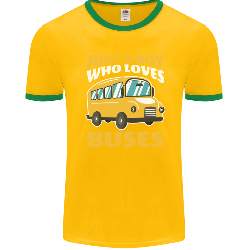 Just a Boy Who Loves Buses Bus Driver Mens Ringer T-Shirt FotL Gold/Green